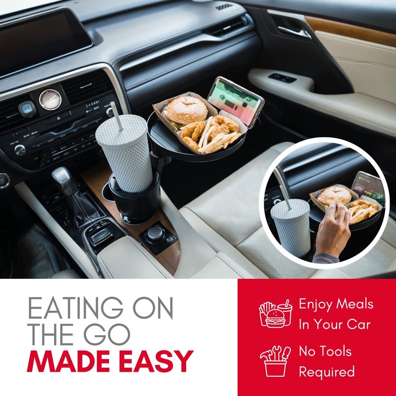 Macally Car Cup Holder Tray and Cup Holder Expander with Phone Slot - Enjoy Your Meal - 9" Car Food Tray Table and Drink Holder for Yeti, Hydroflask, etc. - Image 2