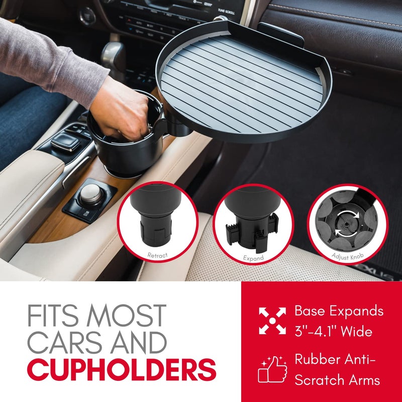 Macally Car Cup Holder Tray and Cup Holder Expander with Phone Slot - Enjoy Your Meal - 9" Car Food Tray Table and Drink Holder for Yeti, Hydroflask, etc. - Image 5