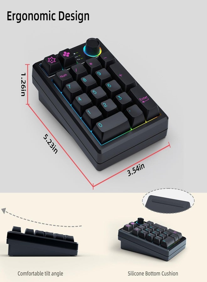 KEYCOOL K19 Wireless Numeric Keyboard, Mechanical Number Keypad Hot-swappable Bluetooth Numpad 5.0/2.4GHz, RGB Multi-Function Knob Numerical Keyboard for Laptop Mac Win iOS Android - Image 3
