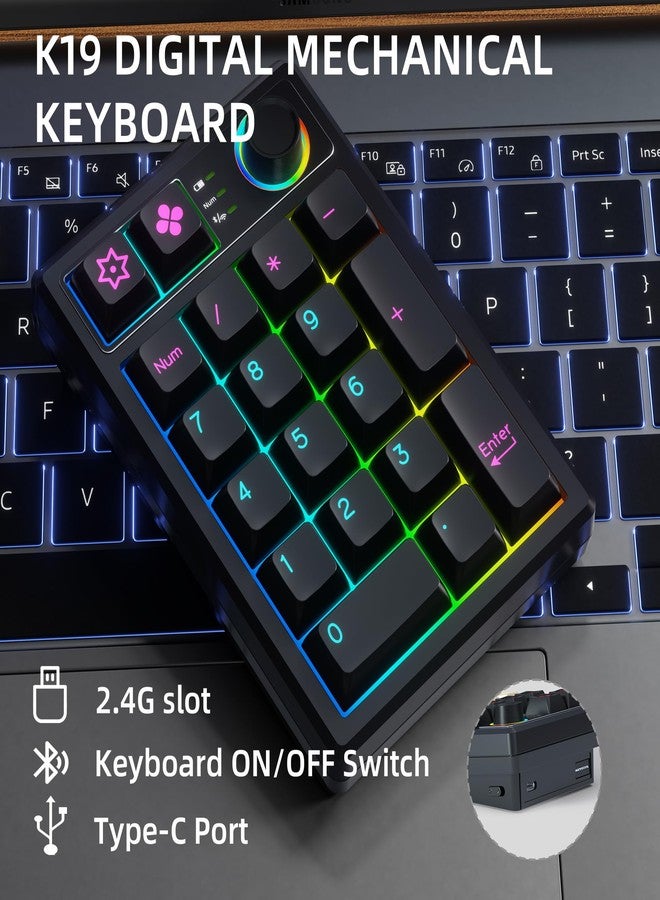 KEYCOOL K19 Wireless Numeric Keyboard, Mechanical Number Keypad Hot-swappable Bluetooth Numpad 5.0/2.4GHz, RGB Multi-Function Knob Numerical Keyboard for Laptop Mac Win iOS Android - Image 2