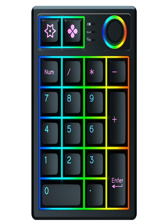 KEYCOOL K19 Wireless Numeric Keyboard, Mechanical Number Keypad Hot-swappable Bluetooth Numpad 5.0/2.4GHz, RGB Multi-Function Knob Numerical Keyboard for Laptop Mac Win iOS Android - Image 4