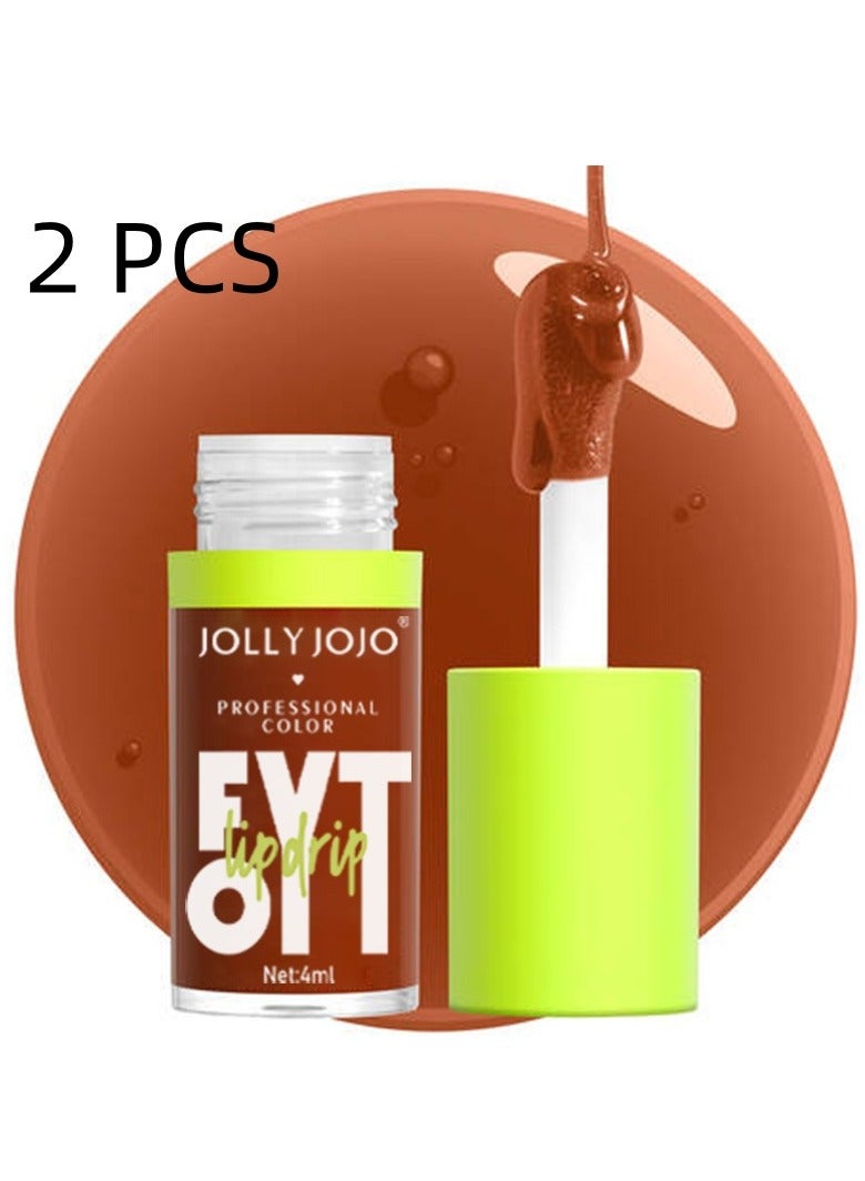 جولي جوجو مجموعة زيت الشفاه برأس فرشاة كبيرة، مرطب ومغذي للغاية، زيت شفاه لامع وناعم، ملمع شفاه ملون نباتي لامع، تركيبة غير لاصقة، برتقالي كراميل، قطعتان - Image 1