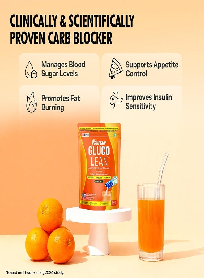 Fast&Up Glucolean GLP-1 Helps Manage Blood Sugar Levels Burns Stubborn Fat Diabetes Care with Clinically Proven Reducose, Berberine, L-Carnitine, ACV & Chromium - 15 Orange Stick Packs - Image 5