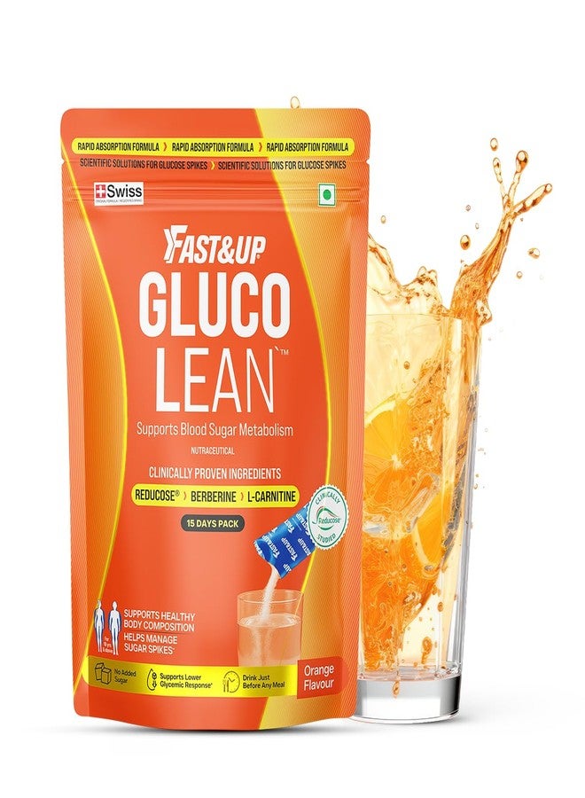 Fast&Up Glucolean GLP-1 Helps Manage Blood Sugar Levels Burns Stubborn Fat Diabetes Care with Clinically Proven Reducose, Berberine, L-Carnitine, ACV & Chromium - 15 Orange Stick Packs - Image 1
