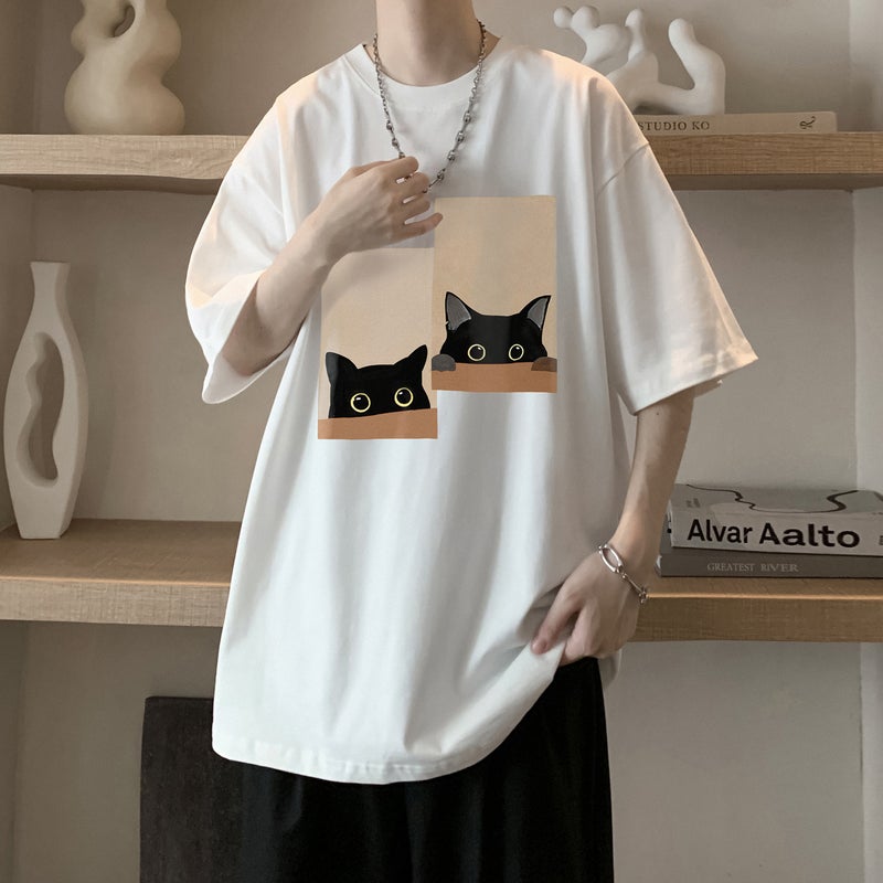 silhouette short sleeve T-shirt boys summer men's couple clothes new teenagers loose half sleeve