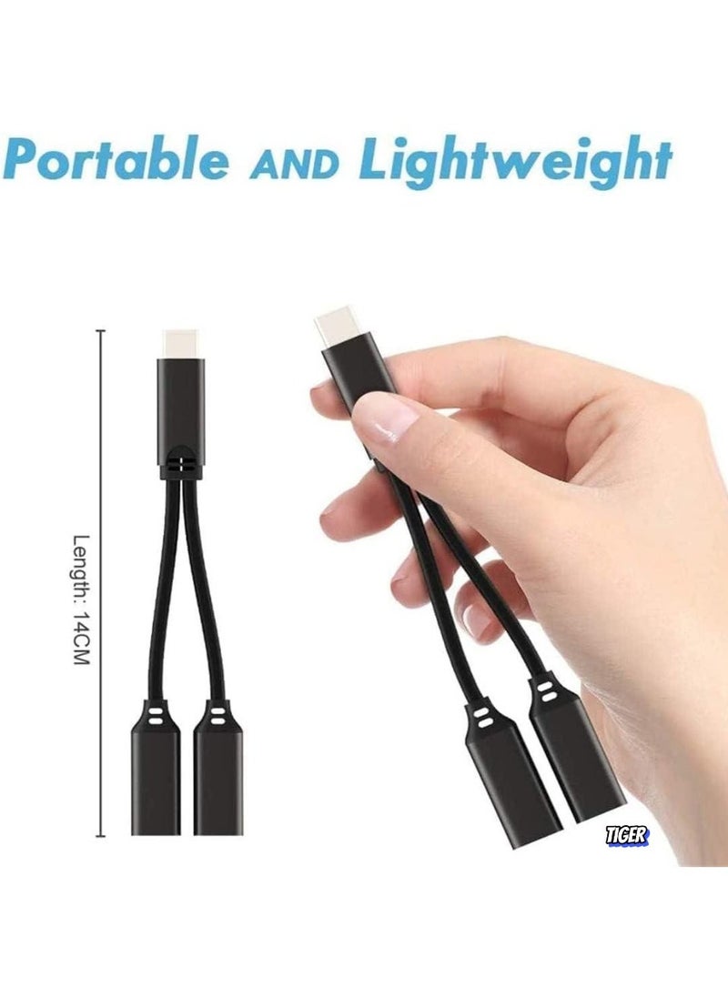 TIGER USB Type C to Dual USB C Female Audio Adapter & Charger Splitter – 2-in-1 Headphone & Charging Aux Cable for Samsung Galaxy S24/S24+/S24 Ultra/S23/S23+/S23 Ultra/S22 Ultra/S22+/S22 – Fast Charging, High-Quality Sound - Image 2
