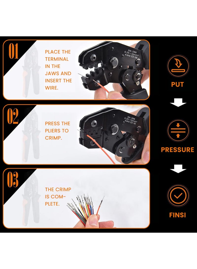 Serplex Crimping Tool Kit Ratcheting Crimper Ratcheting Crimper Plier Set with 1550PCS MaleFemale Connectors Wire Crimping Tool Wire Terminal Crimper for AWG 2316 02515mm