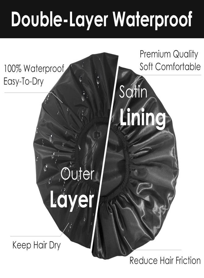 Auban Extra Large Shower Cap, Waterproof Reusable Hair Cap, XL Satin Lined Shower Bonnet for Women Men Thick Long Hair, Braids, Dreadlocks(Adjustable) - Image 3