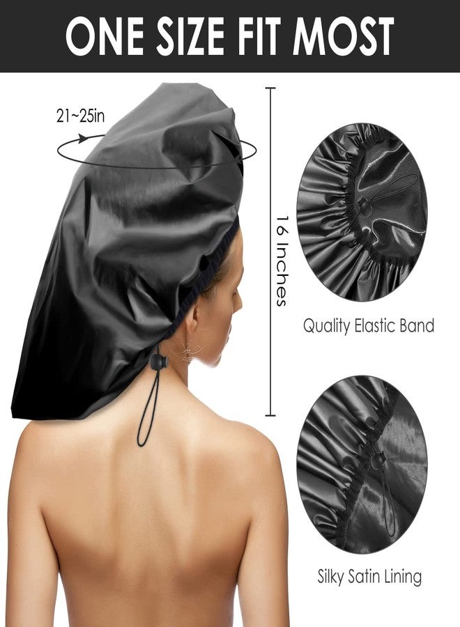 Auban Extra Large Shower Cap, Waterproof Reusable Hair Cap, XL Satin Lined Shower Bonnet for Women Men Thick Long Hair, Braids, Dreadlocks(Adjustable) - Image 2