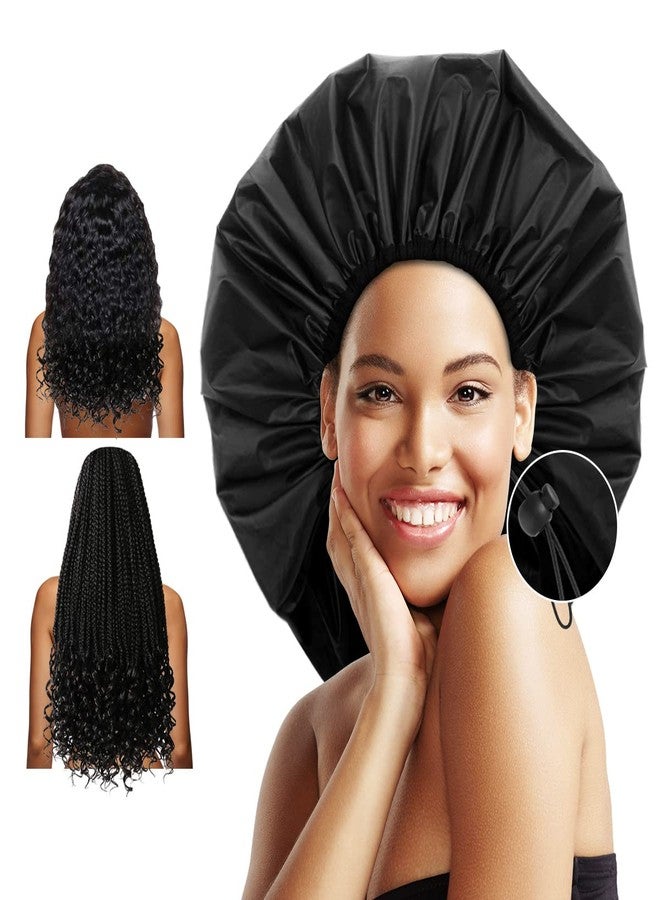 Auban Extra Large Shower Cap, Waterproof Reusable Hair Cap, XL Satin Lined Shower Bonnet for Women Men Thick Long Hair, Braids, Dreadlocks(Adjustable) - Image 1