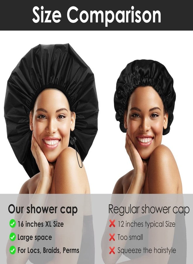 Auban Extra Large Shower Cap, Waterproof Reusable Hair Cap, XL Satin Lined Shower Bonnet for Women Men Thick Long Hair, Braids, Dreadlocks(Adjustable) - Image 5