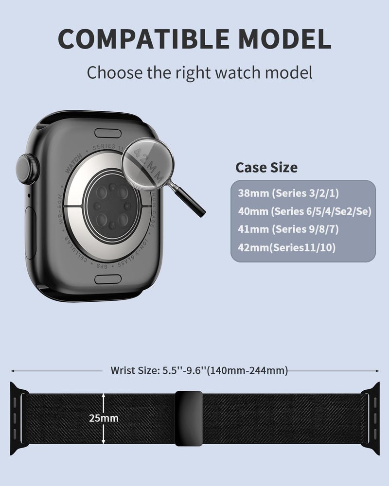Sunnywoo Stretchy Loop Sport Band Compatible with Apple Watch Bands 40mm 46mm 44mm 49mm 45mm 38mm 41mm 42mm for Women Men, Adjustable Magnetic Clasp Elastic Strap for iWatch Ultra, Se, Series 11 10 9 8 7 6 5 4 3 2 1 - Image 2