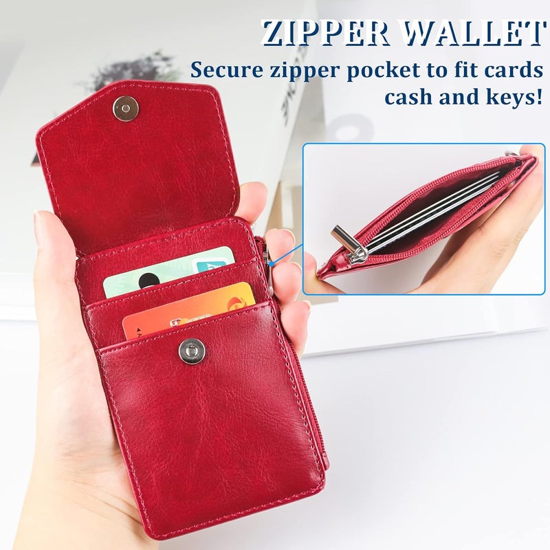 Teskyer Leather Badge Holder with Lanyard and Retractable Badge Reel, 4 Card Slots ID Card Holder with 1 Zipper Pocket for Office School Name Work IDs, Wine Red - Image 4