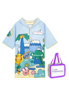 LITTLE SURPRISE BOX Blue Dino Lightweight Microfibre Hooded Swim Poncho/ beach coverup towel for Kids  - Image 1