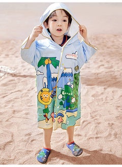 LITTLE SURPRISE BOX Blue Dino Lightweight Microfibre Hooded Swim Poncho/ beach coverup towel for Kids  - Image 2