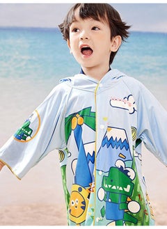 LITTLE SURPRISE BOX Blue Dino Lightweight Microfibre Hooded Swim Poncho/ beach coverup towel for Kids  - Image 3