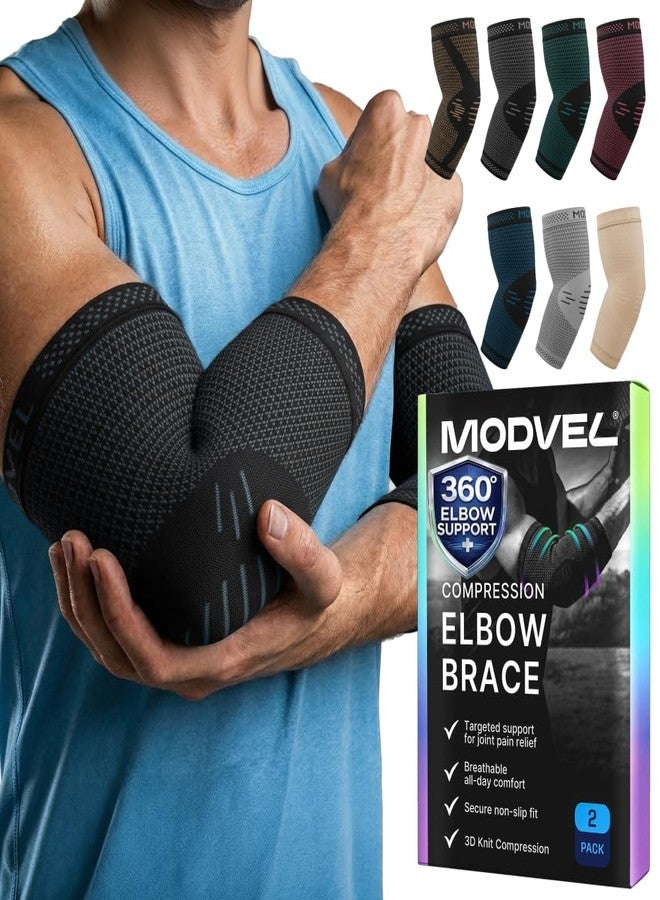 Modvel 2 Pack Elbow Brace for Tendonitis and Tennis Elbow Brace for Women and Men, Elbow Compression Sleeve for Pain Relief and Recovery – Elbow Sleeves Weightlifting Men, Sports & Workout, Arm Brace - Image 1