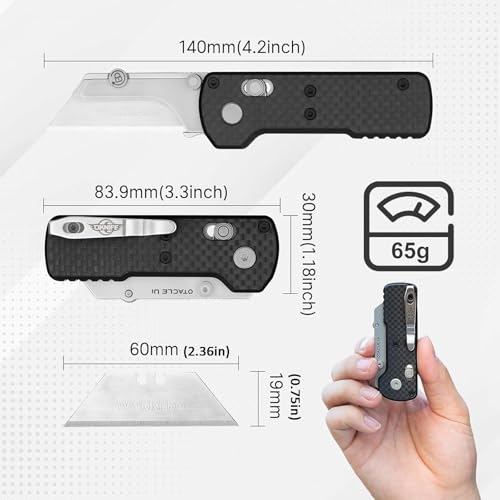 OKNIFE Otacle U1 Folding Pocket Utility Knife, Quick Change Box Cutter with Rail Lock, EDC Razor Knife with Pocket Clip for Office, Factory (Black) - Image 3