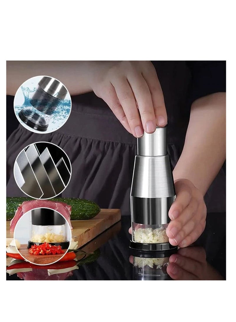 SYOSI Pressed Garlic Chopper, Stainless Steel 304 Garlic Masher, Multifunctional Minced Garlic Garlic Crusher, Manual Hand Garlic Grinder Cutter for Mincing Garlic, Slicing Peppers and Onions (1pc) - Image 4