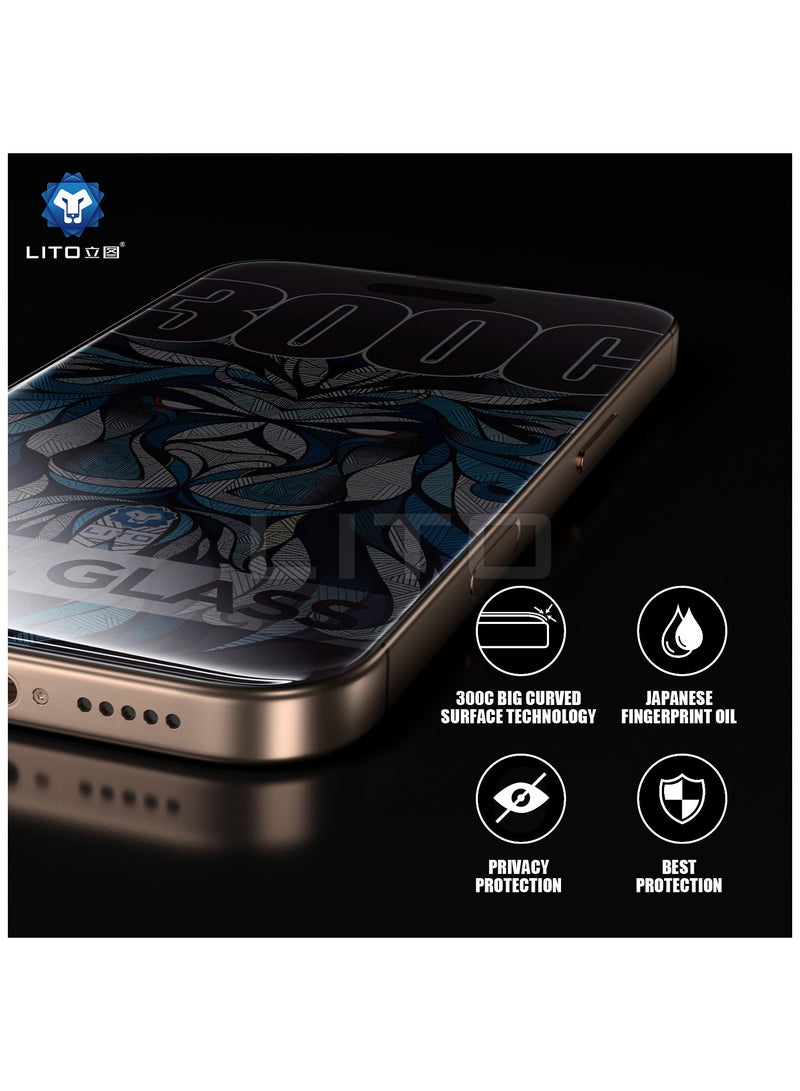 ليتو واقي شاشة Lito 300C من الزجاج المقوى للخصوصية مضاد لبصمات الأصابع، حماية كاملة للشاشة لجهاز ايفون 15 برو ماكس - Image 3