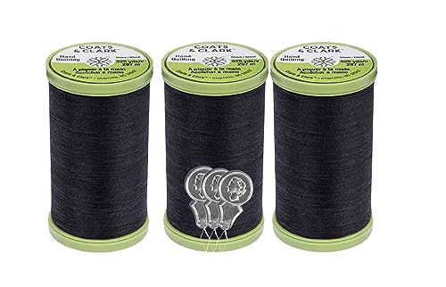 Bella's Crafts Coats Clark Hand Quilting Sewing Thread Cotton Covered Polyester 325 Yards S960 3 Pack Bundle with 3 Bellas Crafts Needle Threaders Black - Image 1