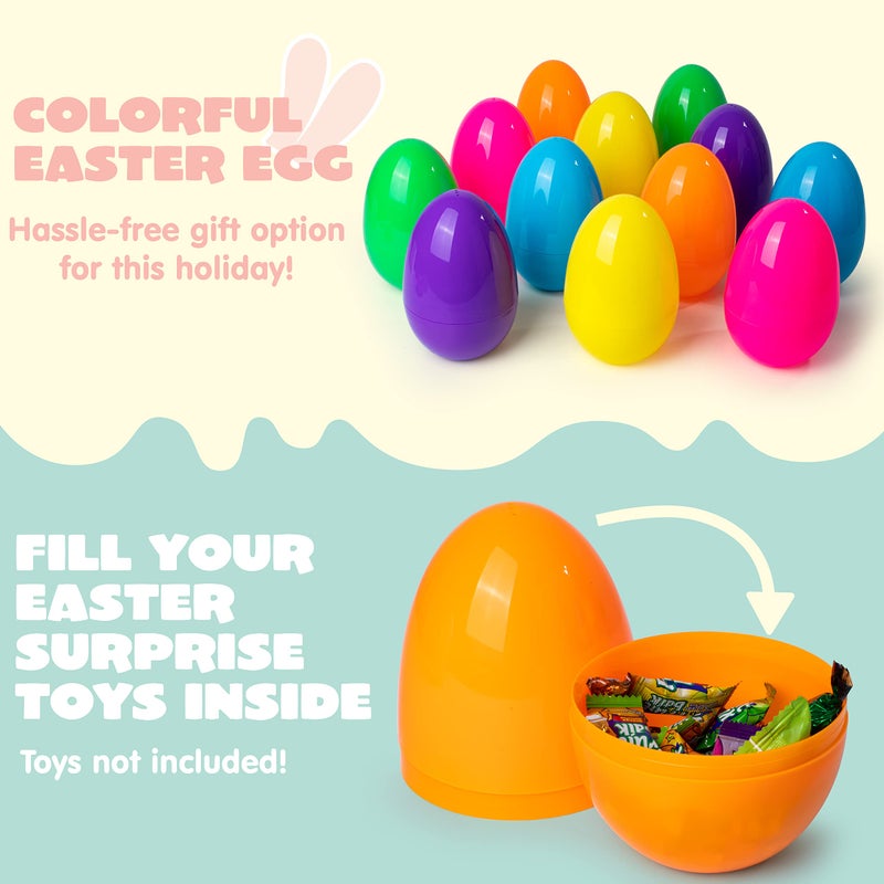 JOYIN 12 Pieces 7" Jumbo Plastic Bright Solid Easter Eggs Assorted Colors for Filling Treats, Easter Theme Party Favor, Easter Eggs Hunt, Basket Stuffers Fillers, Classroom Prize Supplies Toy - Image 4