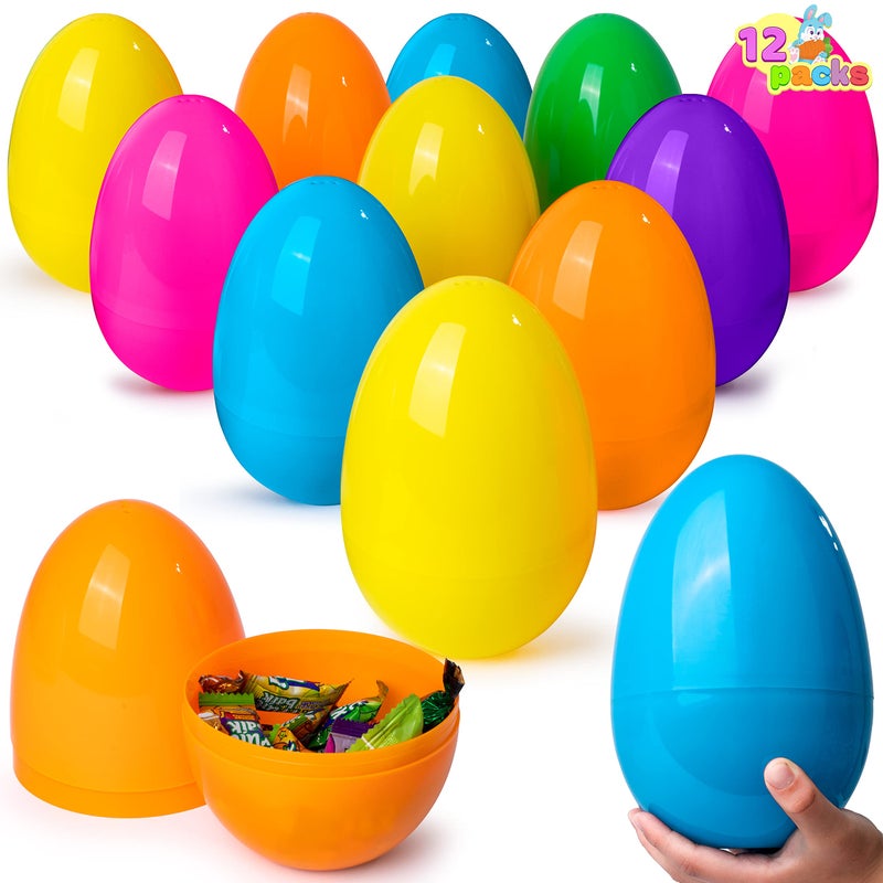 JOYIN 12 Pieces 7" Jumbo Plastic Bright Solid Easter Eggs Assorted Colors for Filling Treats, Easter Theme Party Favor, Easter Eggs Hunt, Basket Stuffers Fillers, Classroom Prize Supplies Toy - Image 1