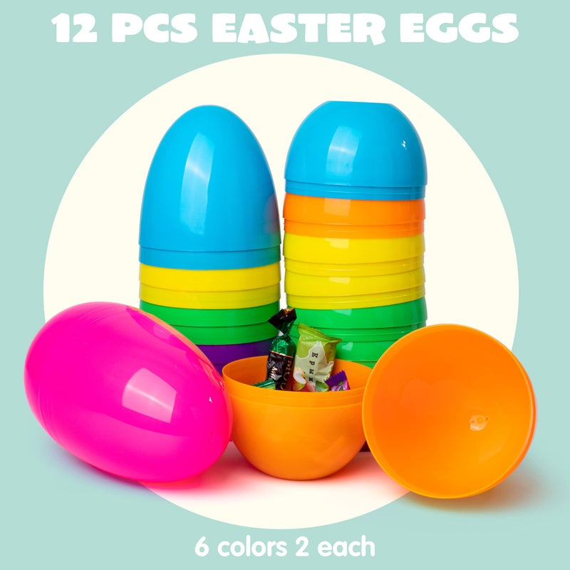 JOYIN 12 Pieces 7" Jumbo Plastic Bright Solid Easter Eggs Assorted Colors for Filling Treats, Easter Theme Party Favor, Easter Eggs Hunt, Basket Stuffers Fillers, Classroom Prize Supplies Toy - Image 2