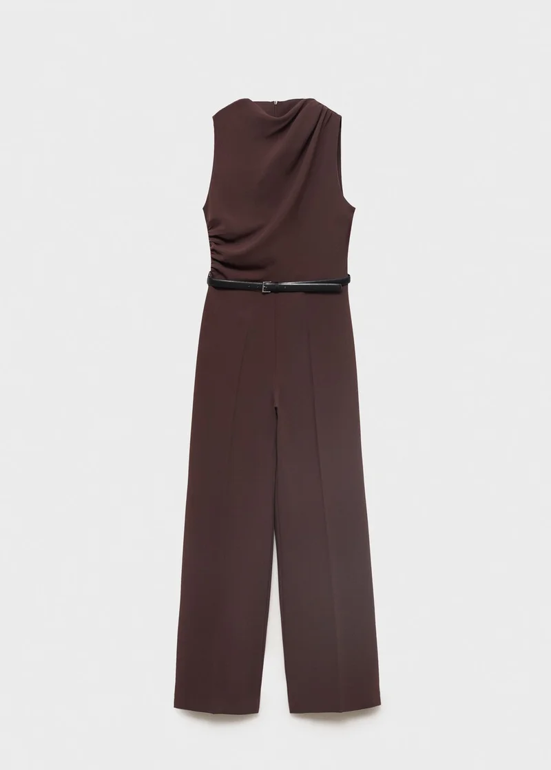 MANGO Long jumpsuit with draped neck and belt