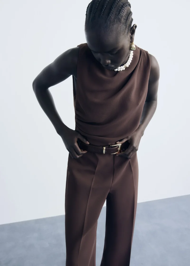 مانجو Long jumpsuit with draped neck and belt