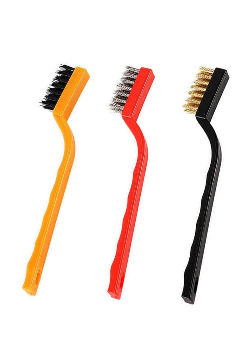 3 Pieces Of Mini Wire Brush Set For Cleaning And Rust Removal, 7 -Inch Industrial Line Brush Set Stainless Steel/Nylon/Brass Brush Hair  - Image 1