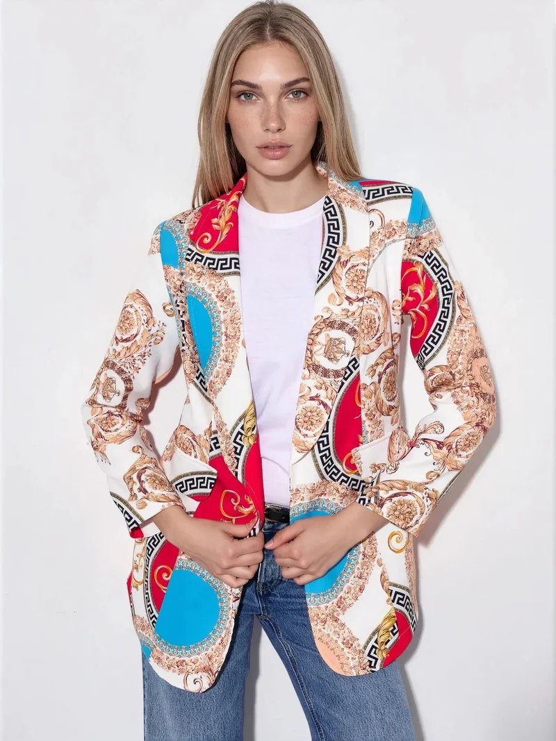 جينيفر Printed Crepe Blazer Jacket