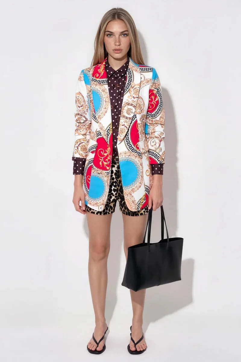 جينيفر Printed Crepe Blazer Jacket