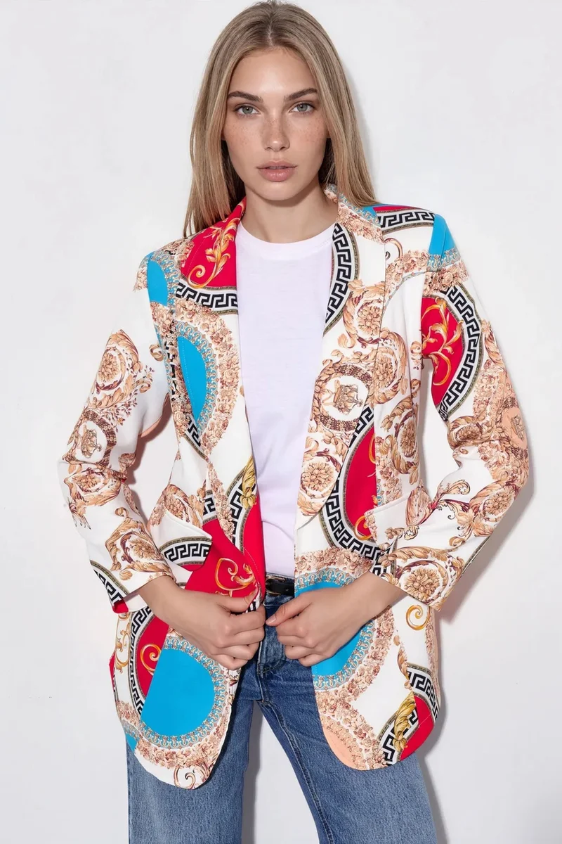 جينيفر Printed Crepe Blazer Jacket