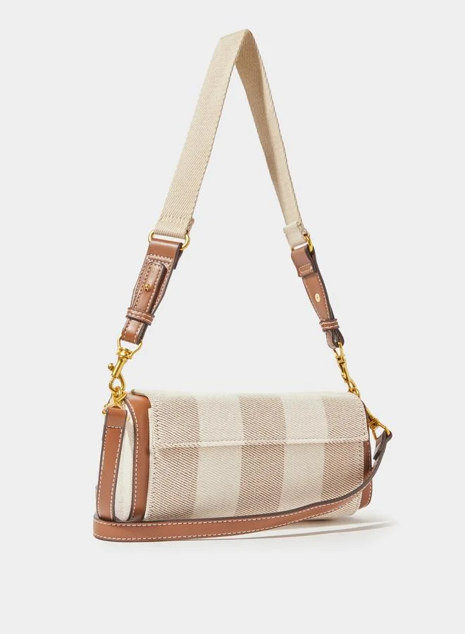 ستايلي Beige Striped Pattern Flap Shoulder Bag