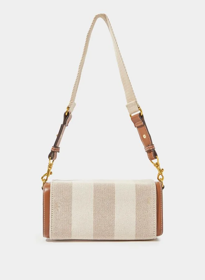 ستايلي Beige Striped Pattern Flap Shoulder Bag