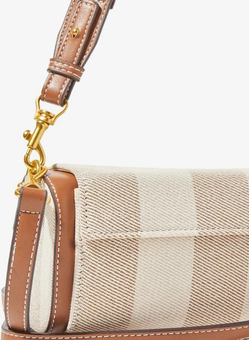 Styli  Beige Striped Pattern Flap Shoulder Bag for Women | Best Price UAE