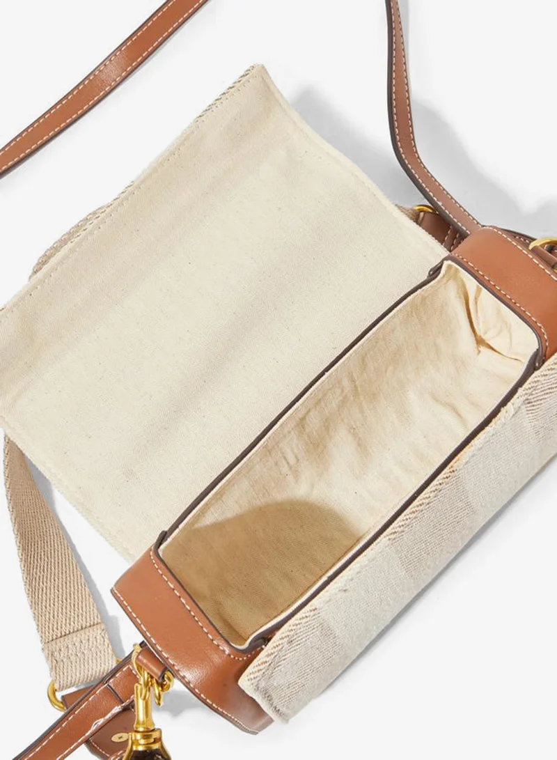 Styli  Beige Striped Pattern Flap Shoulder Bag for Women | Best Price UAE