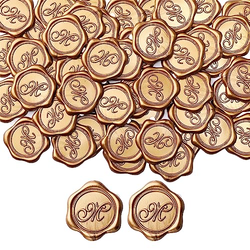 Yoption Initial Alphabet M Adhesive Wax Seal Stickers, 50 Pack Letter Envelope Seals, Self-Adhesive Gold Stickers for Wedding, Party, Birthday, Christmas (M) - Image 2
