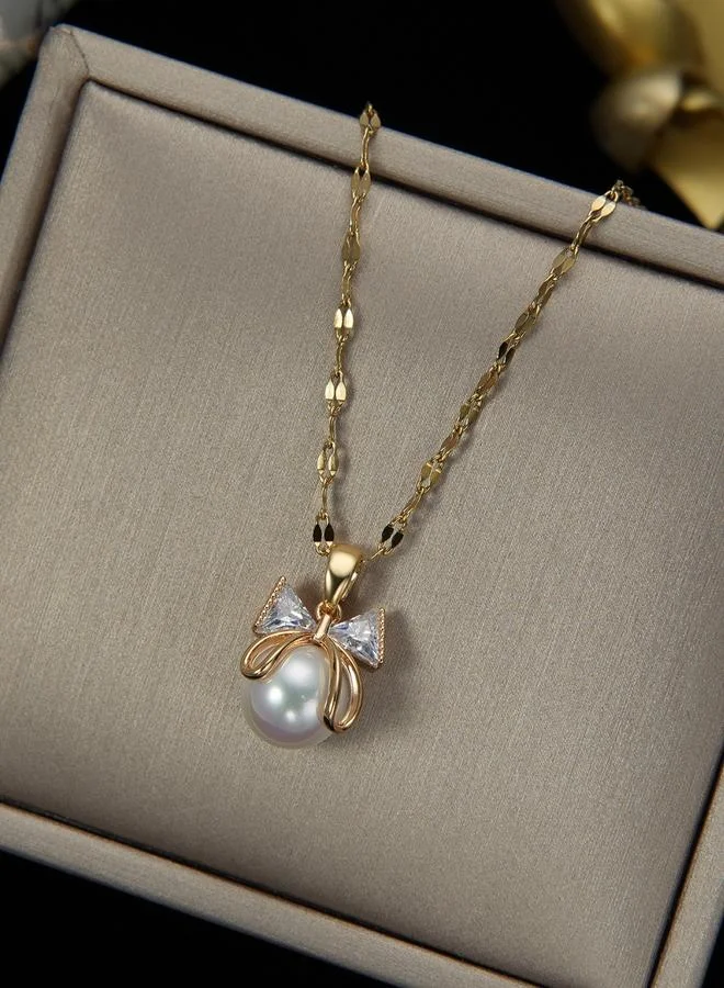 تايك تو قلادة لؤلؤ صناعي مزينة بفيونكة