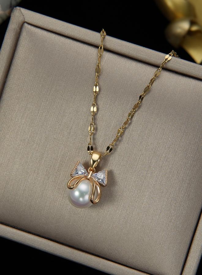 Take Two Embellished Bow Decor Faux Pearl Necklace - Image 2