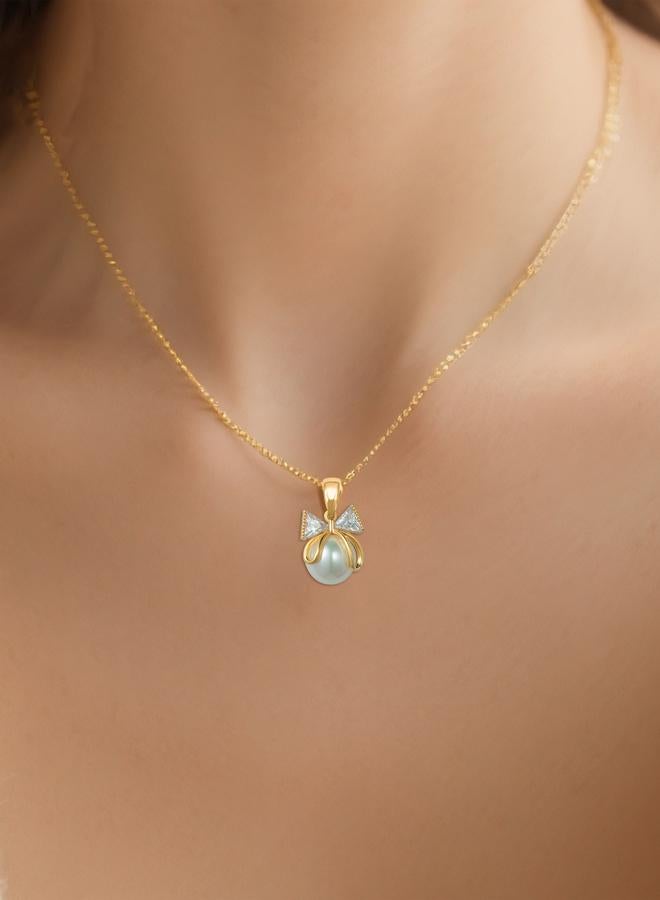 Take Two Embellished Bow Decor Faux Pearl Necklace - Image 1