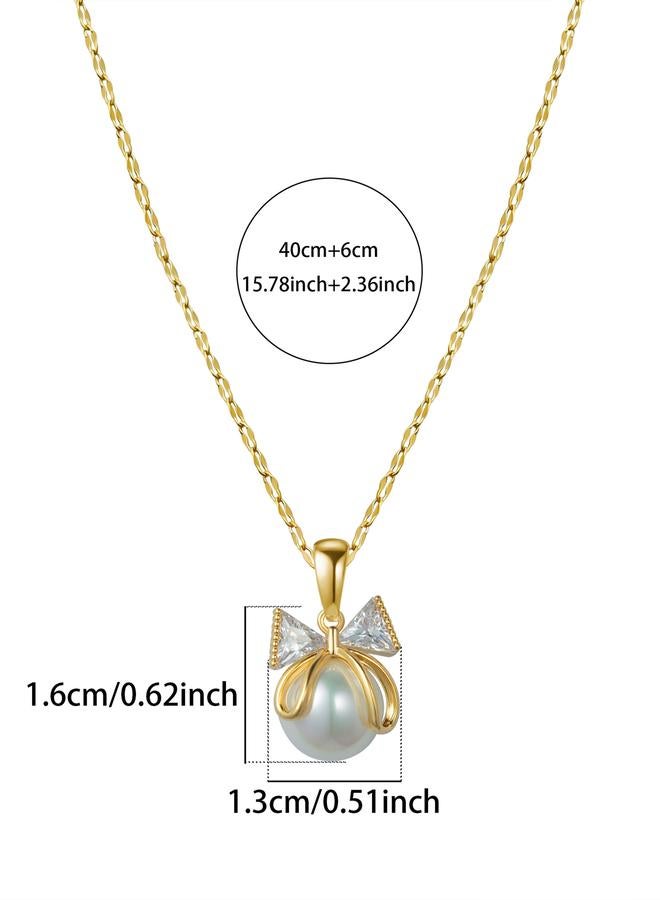 Take Two Embellished Bow Decor Faux Pearl Necklace - Image 3