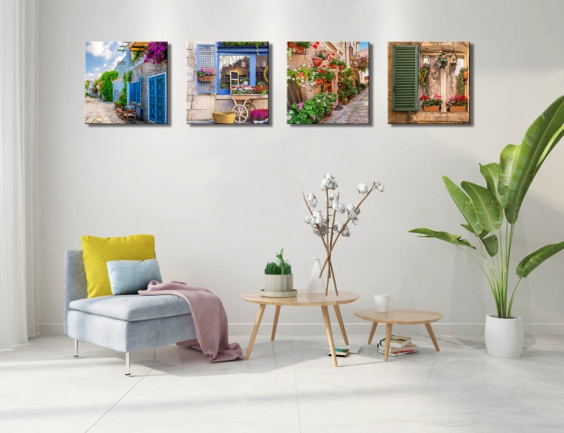 OKEXCKK Tuscan Wall Art Decor, Italy Window View Paintings Nature Landscape Pictures Mediterranean Street Canvas Prints for Bedroom, Living Room, Office Wall Decoration - Image 2
