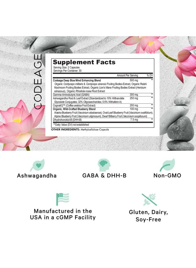 Codeage Codeage Meditate Vitamins+ Supplement - CognatiQ, DHH-B, GABA, Ashwagandha, Organic Mushrooms, Blueberries - BDNF Brain Pills and Neuroprotein - Vegan, Non-GMO, Gluten-Free - 60 Capsules  - Image 2