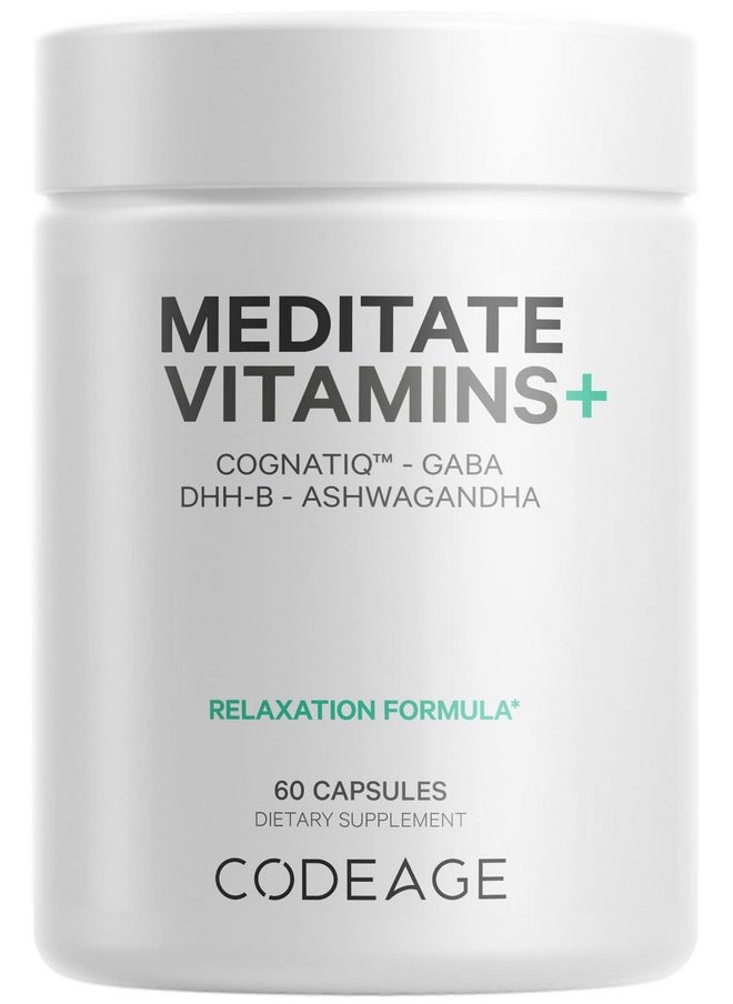 Codeage Codeage Meditate Vitamins+ Supplement - CognatiQ, DHH-B, GABA, Ashwagandha, Organic Mushrooms, Blueberries - BDNF Brain Pills and Neuroprotein - Vegan, Non-GMO, Gluten-Free - 60 Capsules  - Image 1