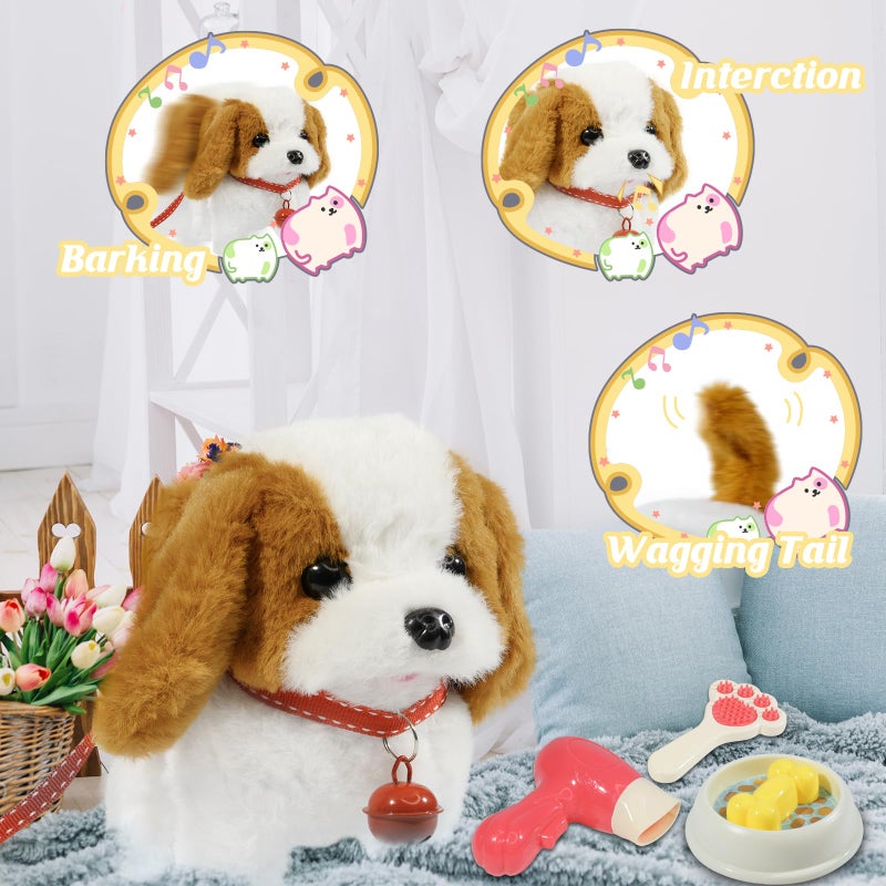 lonfypeng Plush Toys Walking Dog Toys that Can Walk, Bark and Wag Tail,Interactive Electronic Pet Toys Puppy with Leash,Easter Christmas Birthday Gift for Toddlers Kids - Image 2