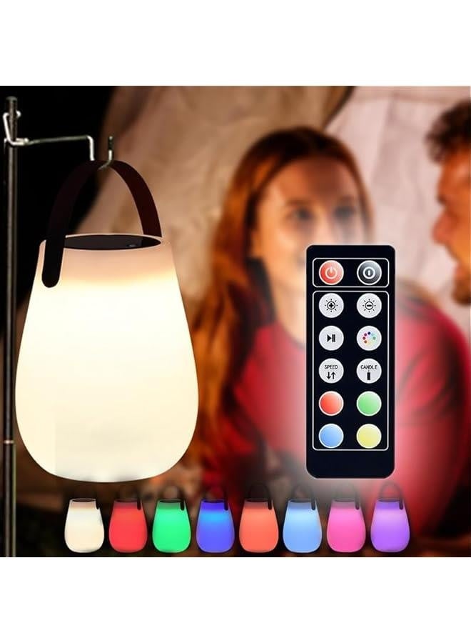 Solar Portable Light, Portable Outdoor Lantern Light with Remote Control, Solar Rechargeable 7 Color Round Bedside Lamp, Outdoor Camping Picnic Decorative Lighting (Solar Lantern) - Image 1