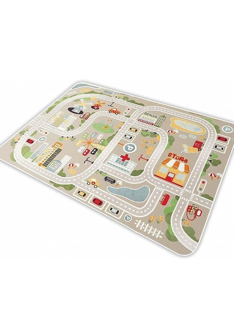 يوستيد سجادة لعب سجادة Ustide للأطفال للعب السيارات والقطار، سجادة منطقة اللعب مع دعم مطاطي، سجادة رمي ممتعة، هدية مثالية لغرفة لعب الأطفال في غرفة نومهم (120 × 160 سم / 47 × 63 بوصة) - Image 1