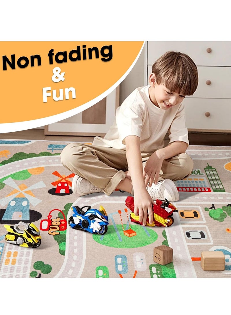 يوستيد سجادة لعب سجادة Ustide للأطفال للعب السيارات والقطار، سجادة منطقة اللعب مع دعم مطاطي، سجادة رمي ممتعة، هدية مثالية لغرفة لعب الأطفال في غرفة نومهم (120 × 160 سم / 47 × 63 بوصة) - Image 2